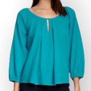 JOIE Khan Peacock Blue Pullover Cotton Peasant Blouse Top NWT sz XS